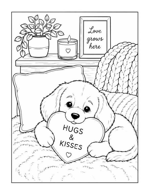 Free printable Valentine puppy dog coloring page